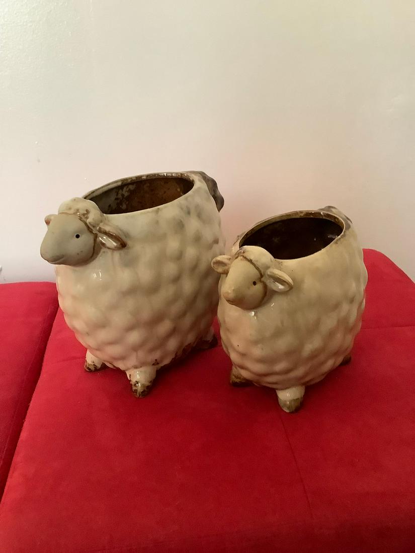 Set of Cermaric Lamb Planters, tallest 7" (1 of 1)