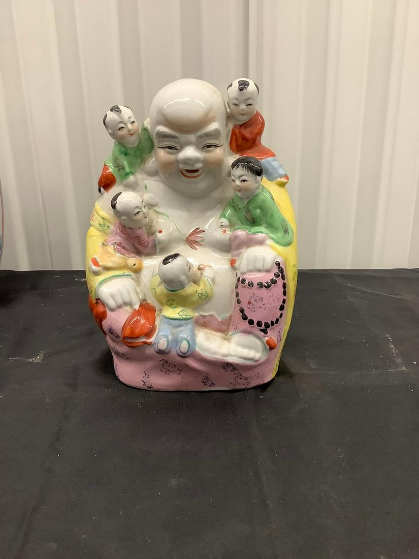 Signed Ceramic Laughing Buddha Statue 10 in. (1 of 1)