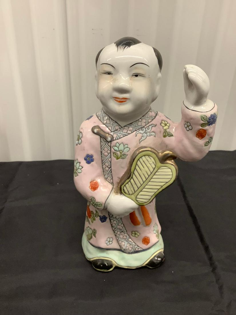 Asian Porcelain Famile Rose Statue 11": Asian Porcelain Famile Rose Statue 11"