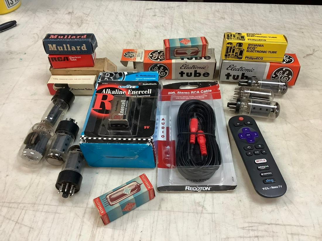 Large Lot of Electronic Tubes, RCA Cable, Batteries, and more (1 of 1)
