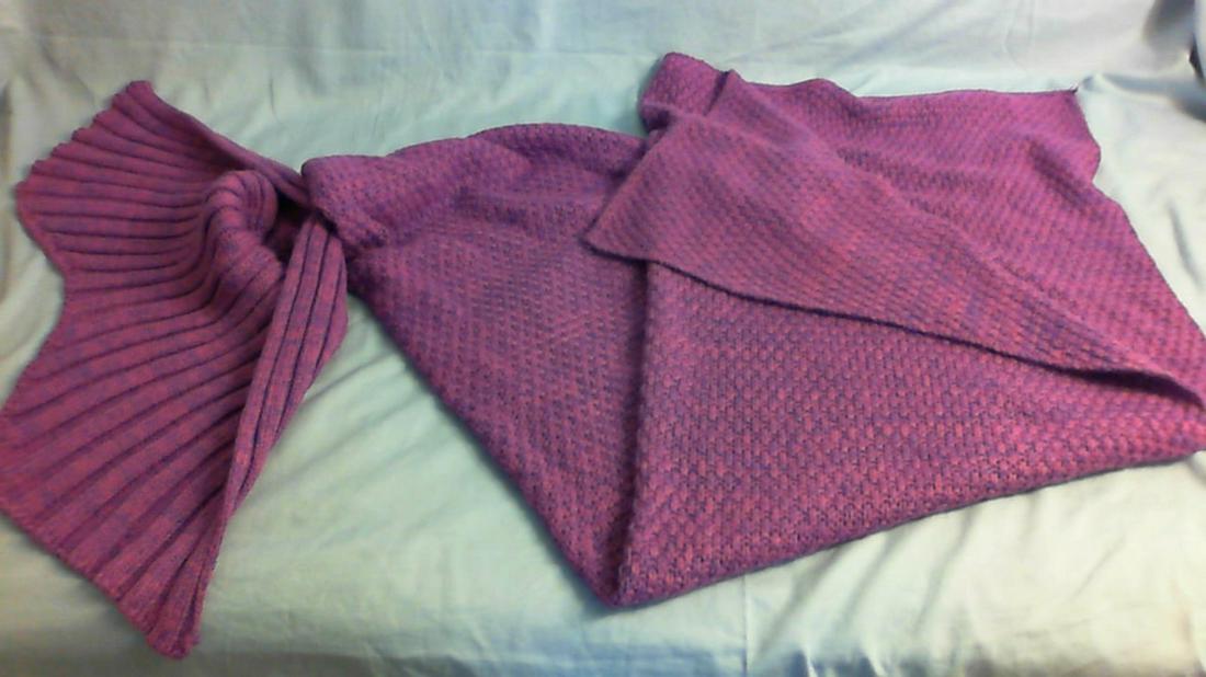 Purple knitted Mermaid fishtail blanket wrap: Purple knitted Mermaid fishtail blanket wrap