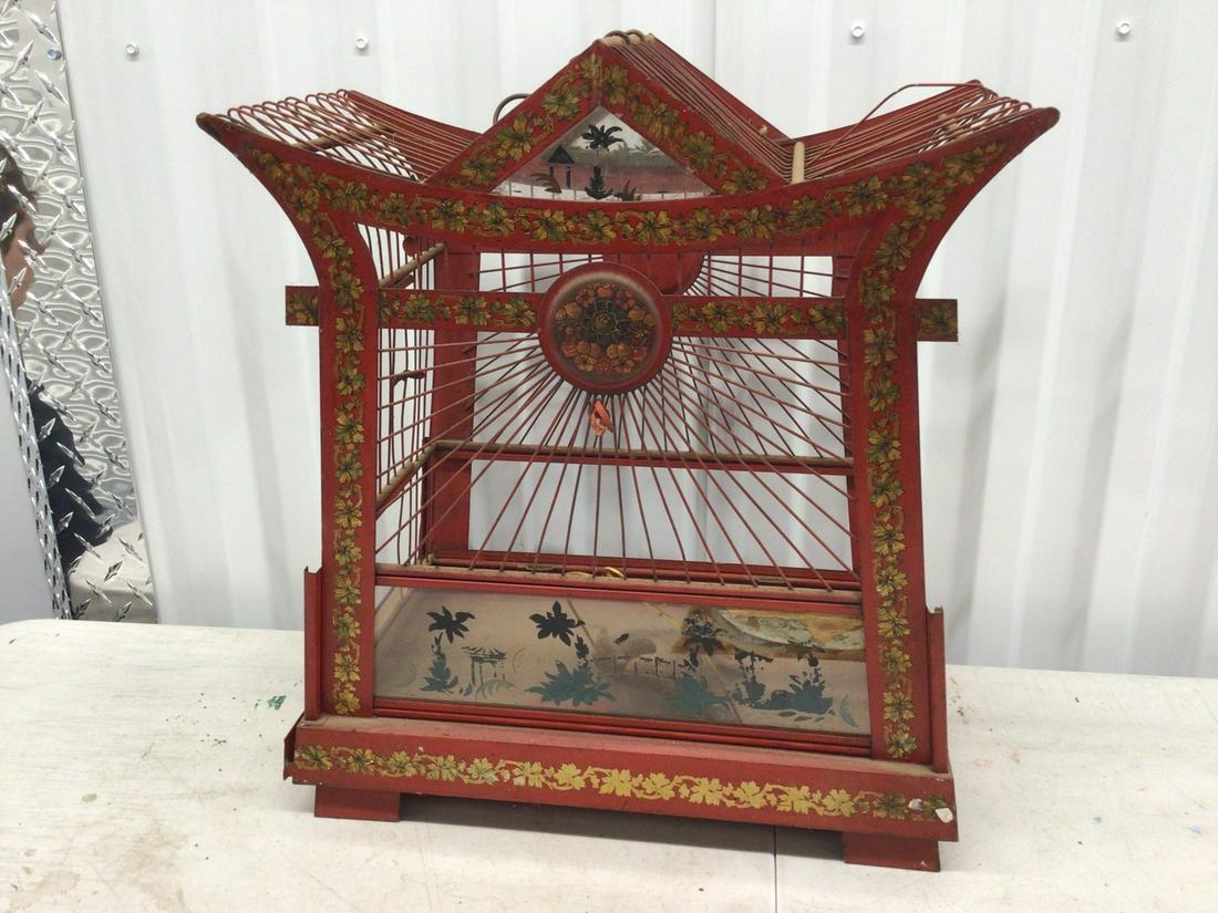 Vintage oriental themed decorative bird cage missing back panel (1 of 1)