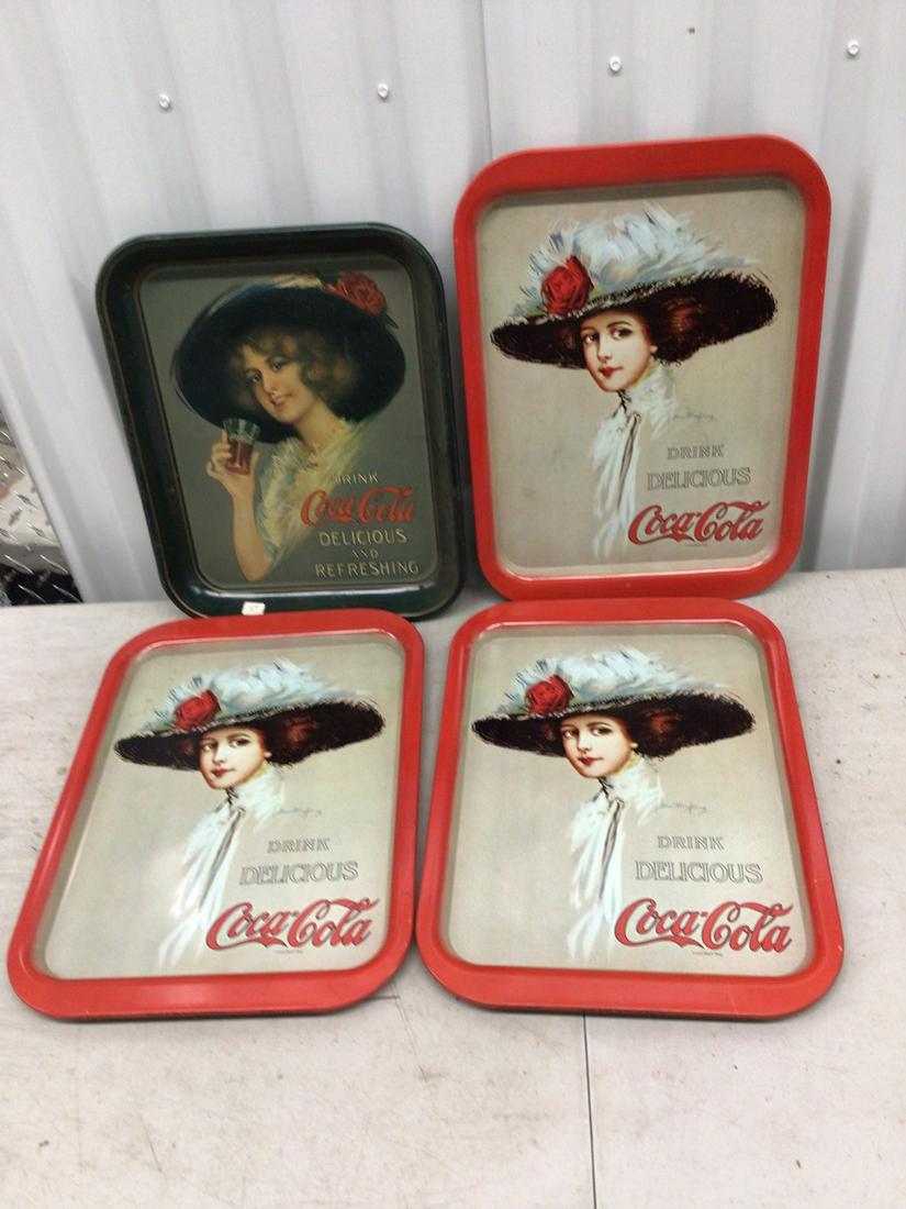 Set of four metal vintage Coca-Cola drink trays (3 identical) (1 of 1)