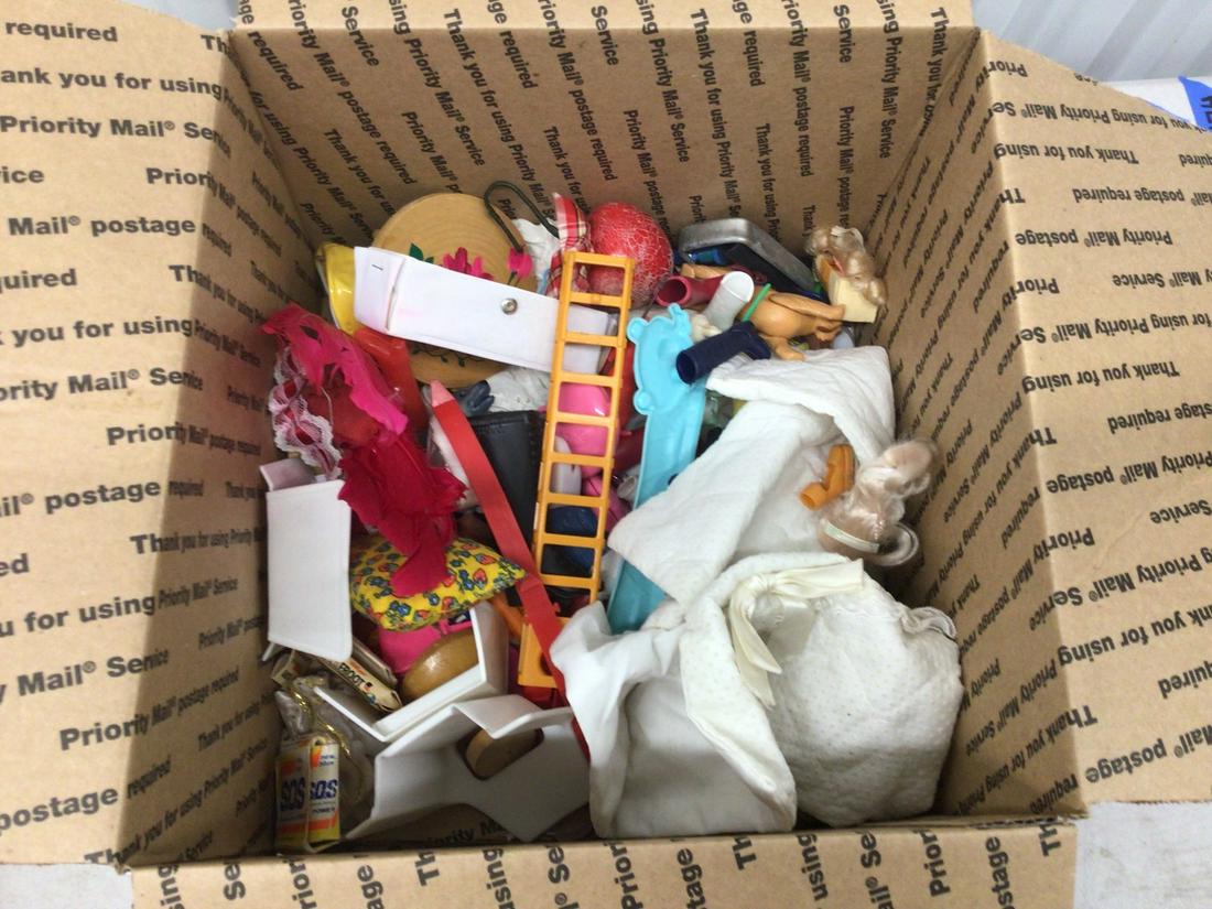 Lot of vintage doll house furniture, Barbie shoes, and more: Lot of vintage doll house furniture, Barbie shoes, and more