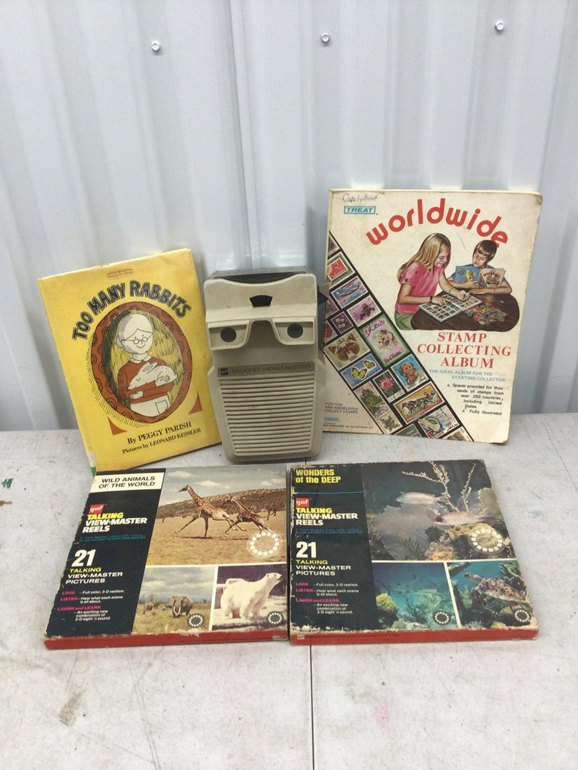 Talking viewmaster with reels, stamp collecting album and more (1 of 1)