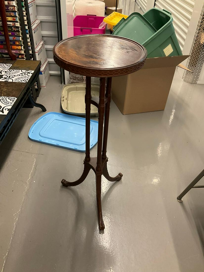 Carved wooden side table 37.5 inch tall: Carved wooden side table 37.5 inch tall