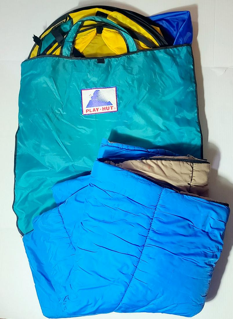 Pop Up Play Hut and Blue Sleeping Bag: Pop Up Play Hut and Blue Sleeping Bag