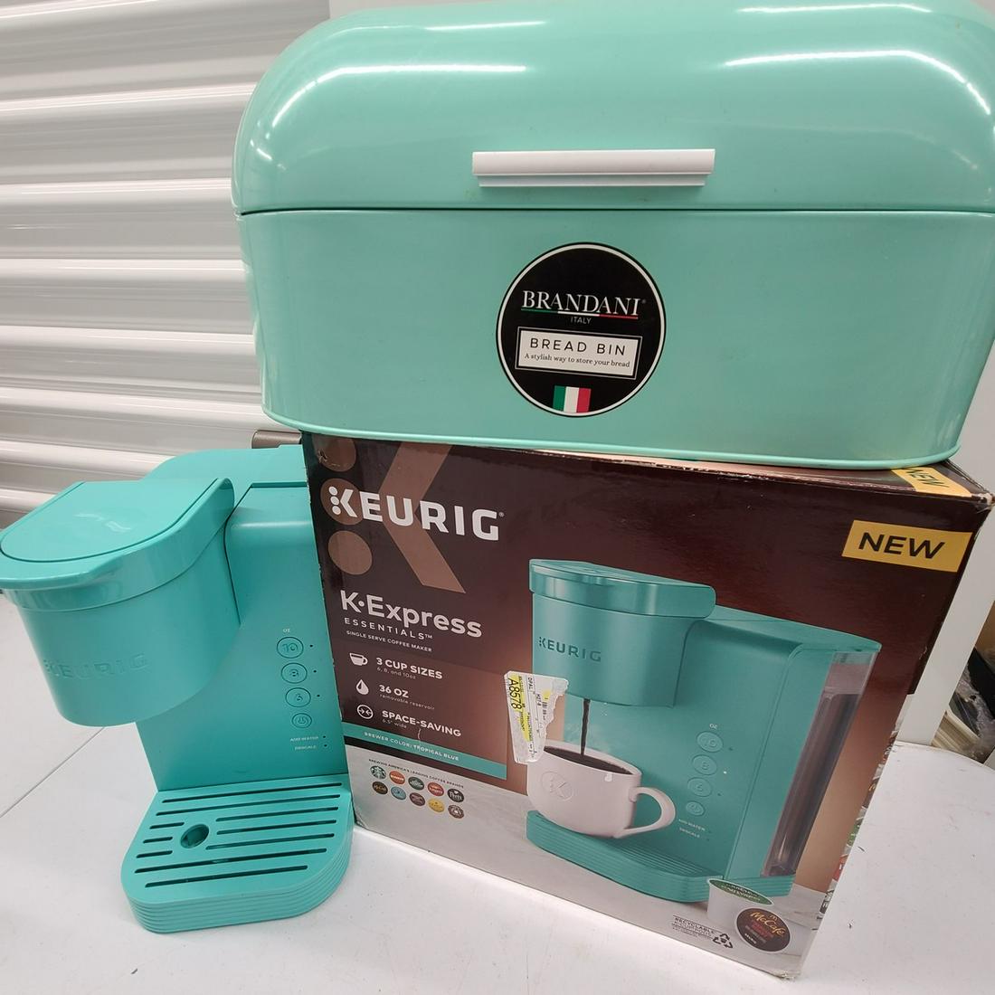 Tropical Blue Keurig 12"x11" and retro matching Bread Box  17"x 9" (1 of 1)