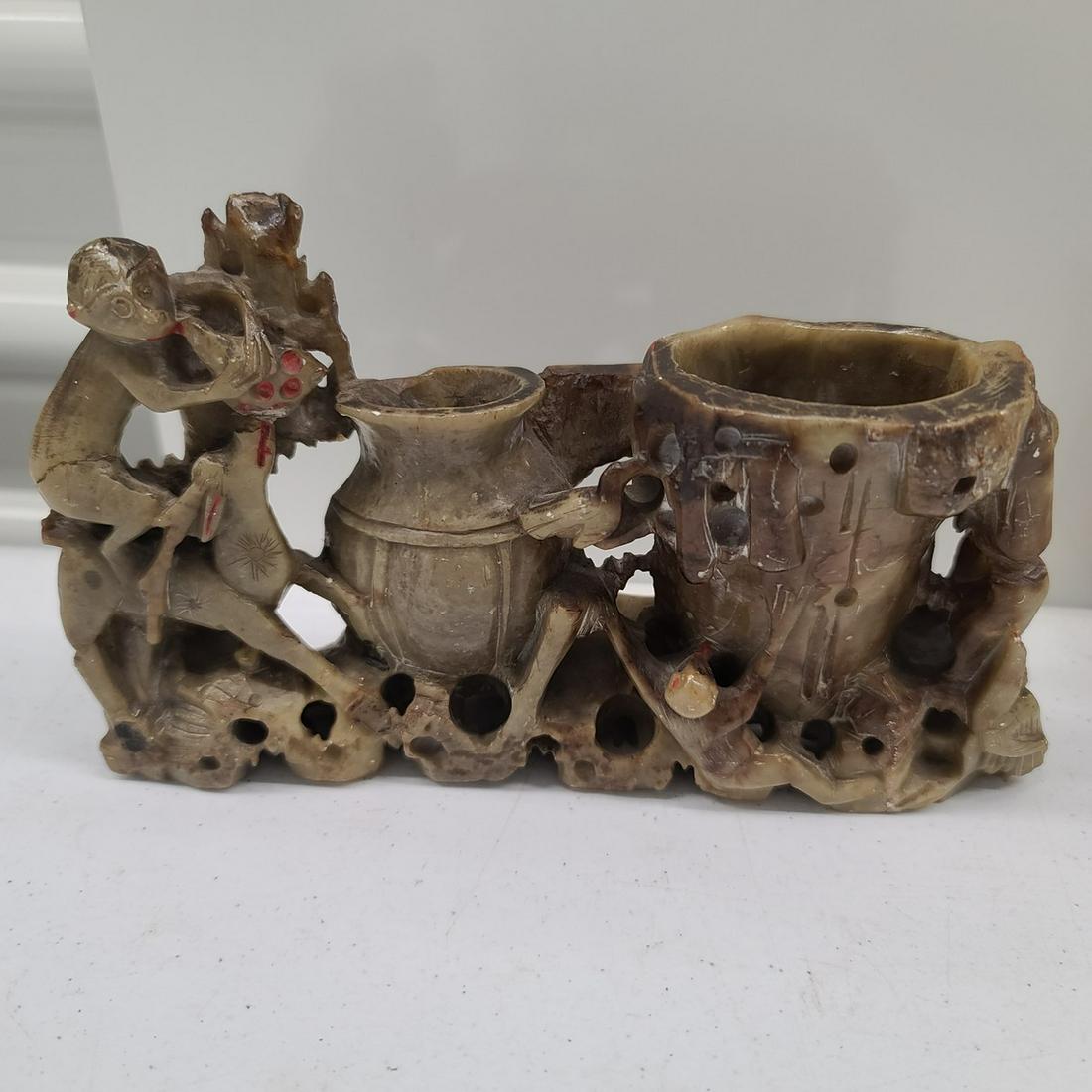 Hand carved stone marbled vase diorama 7"x4": Hand carved stone marbled vase diorama 7"x4"