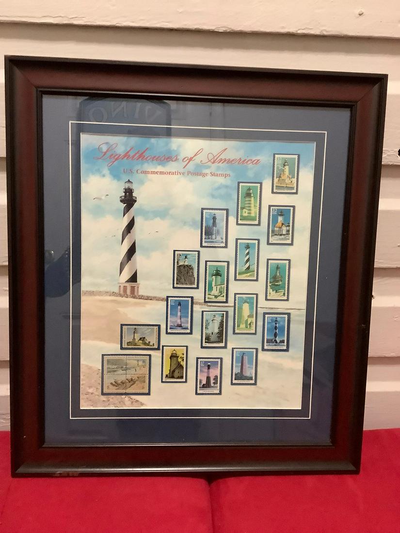 Framed Lighthouses of America U.S. Commemorative Postage Stamps Picture 17.5x15.5 (1 of 1)