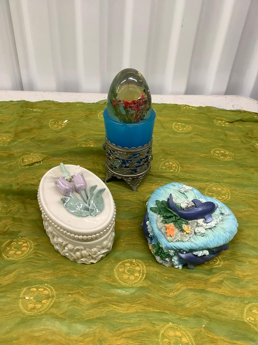 Two Jewelry Dishes one Lenox and Decorative Egg on Stand 6 in. (1 of 1)