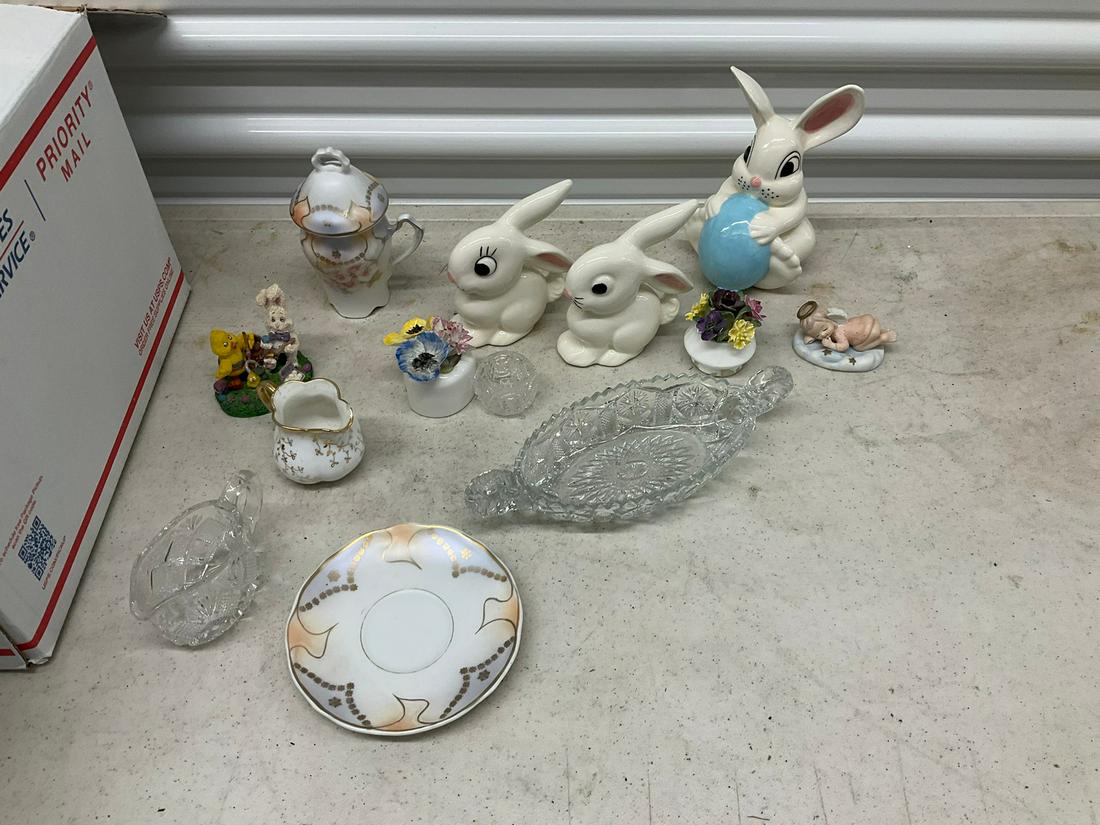 Lot of ceramic bunnies, cups, trays and more.: Lot of ceramic bunnies, cups, trays and more.