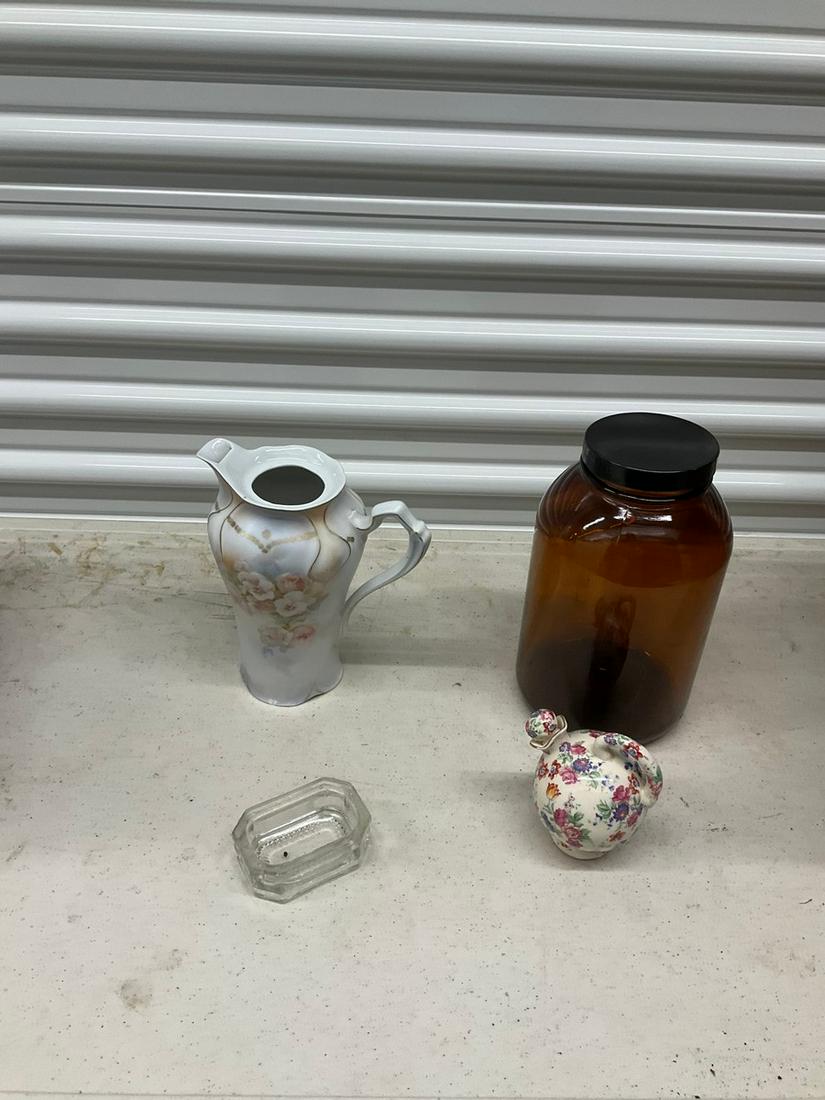 Lot of glassware and ceramics including a large jar, pitcher and more (1 of 1)