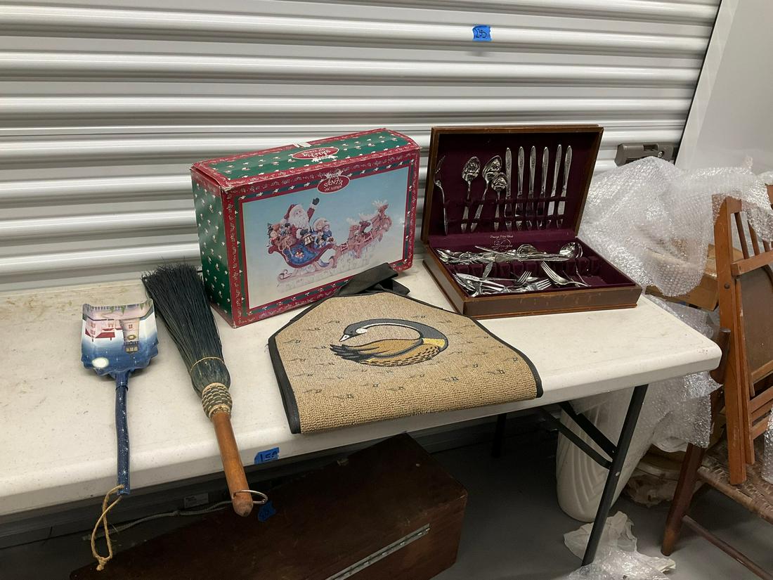 Lot of silverware in a case, decorative shovel, decorative broom, and more (1 of 1)
