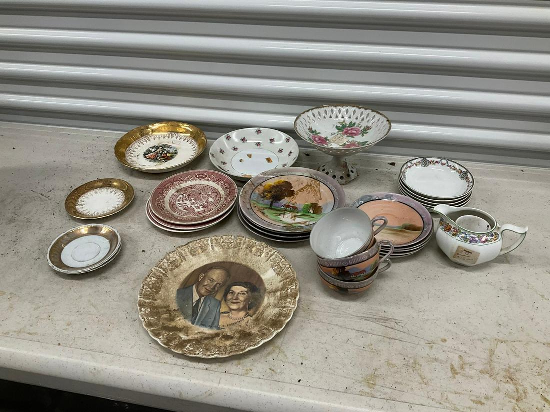 Lot of decorative plates, saucers, mugs, including Presidential Eisenhower plate (1 of 1)