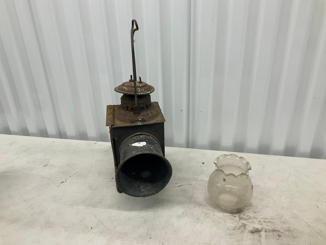Vintage metal lamp with glass: Vintage metal lamp with glass