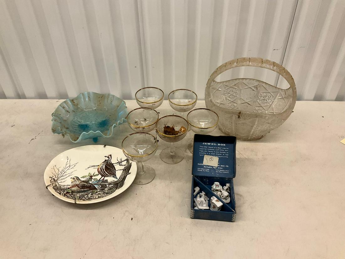 Johnson Game Bird (Quail) dish, champagne stemware (6), portable small tea set, and more (1 of 1)