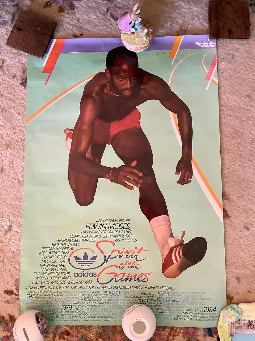 Edwin Moses Spirit of the Games Adidas poster 35x24: Edwin Moses Spirit of the Games Adidas poster 35x24
