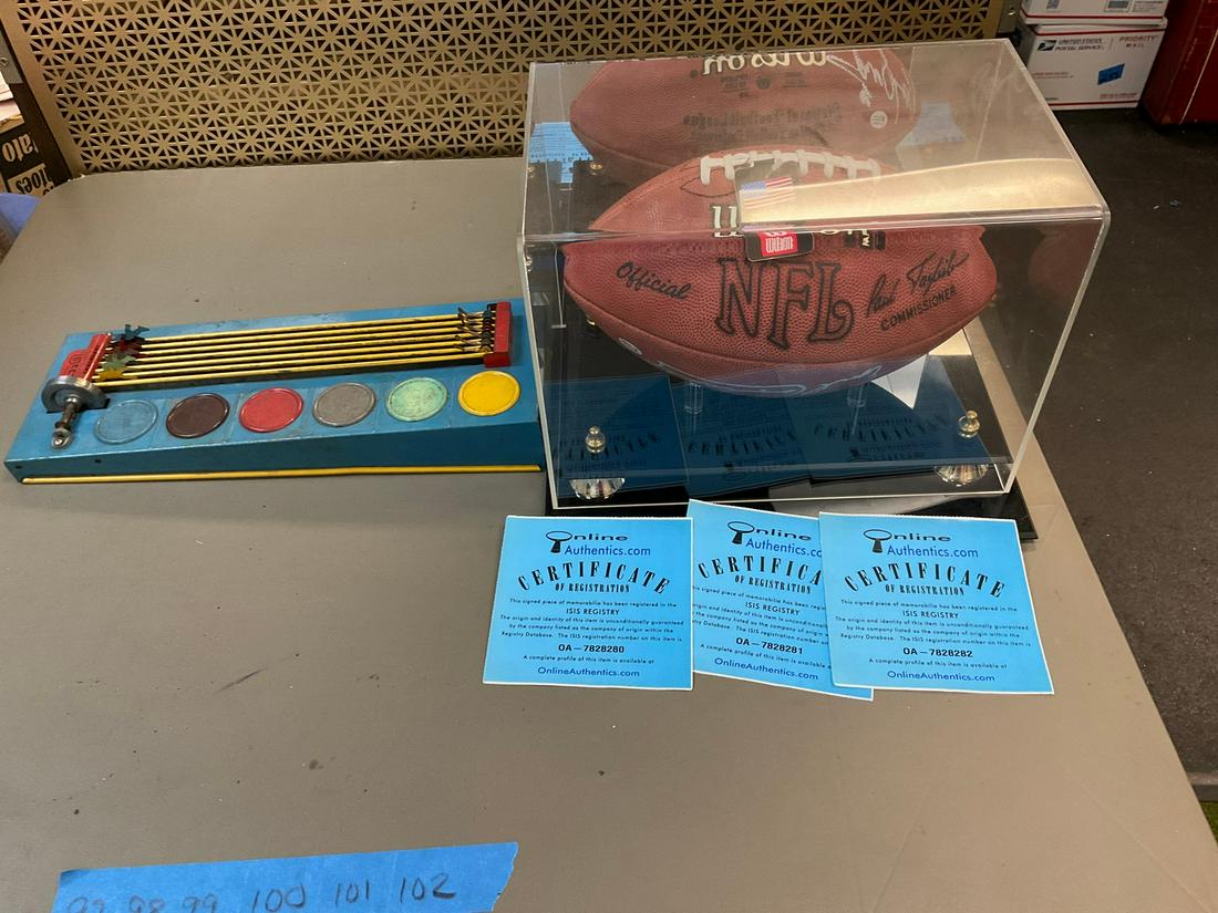 Auto "RB Greats" Football signed by Paul Hornung(no COA), Barry Sanders, Earl Campbell a nd Eric (1 of 1)