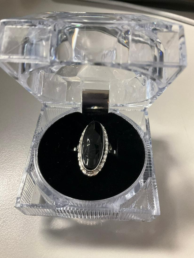 Sterling Large Black Onyx Cabochon Ring (1 of 1)