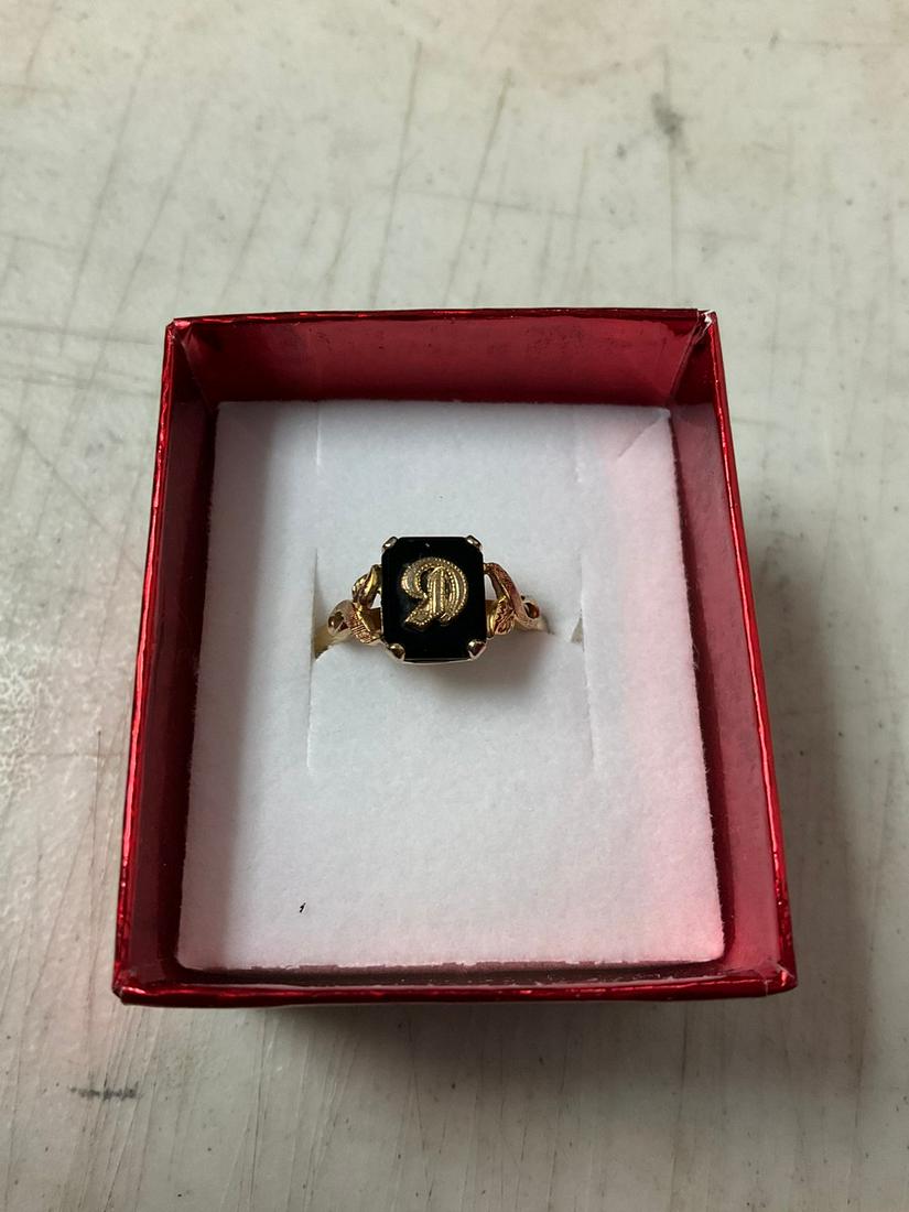14kt Goldplated Black Onyx Initial Ring (1 of 1)