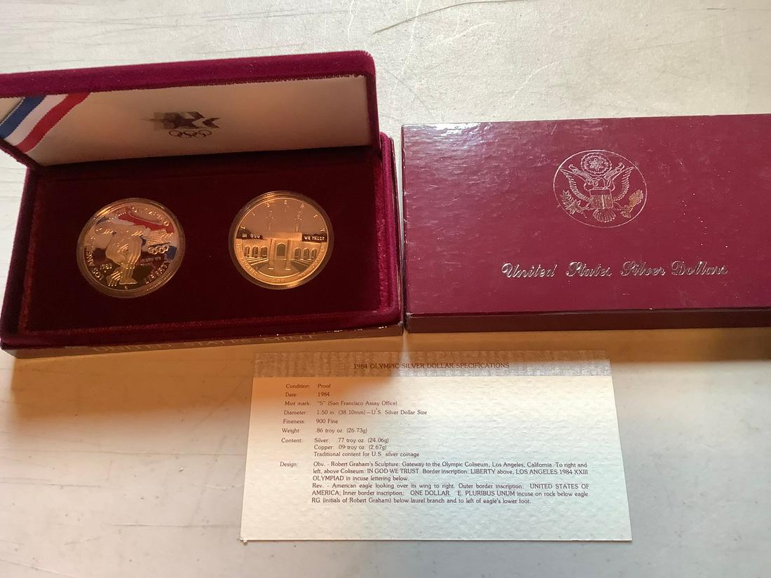 1984 - S 2 Olympic silver Dollar Coins (1 of 1)