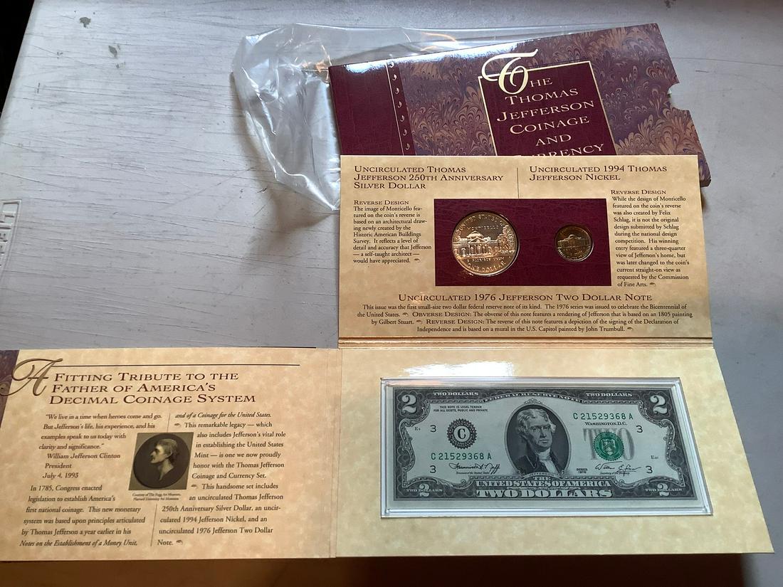 The Jefferson 250th Anniversary Silver dollar and Bill collection: The Jefferson 250th Anniversary Silver dollar and Bill collection
