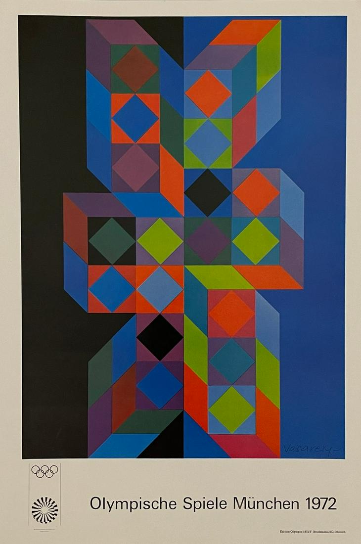 Victor Vasarely - Olympische Spiele Munchen, 1972: VICTOR VASARELY (1906-1997) Olympische Spele Munchen, 1972 Edition Olympia 1972/F Bruckmann KG. Munich Offset Lithograph 10 3/4" x 15 3/4"