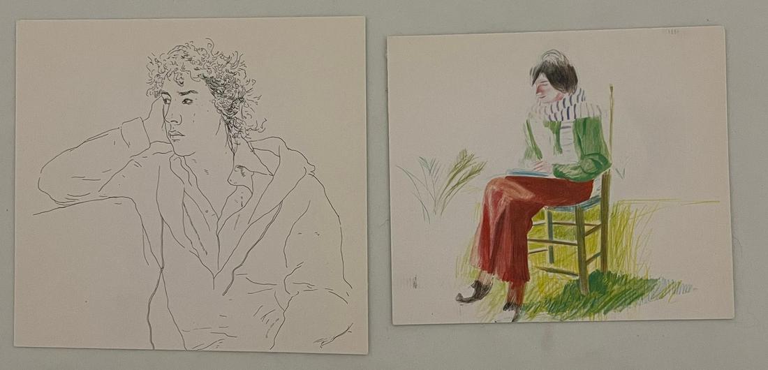 David Hockney - Lot of 2 Offset Lithographs: DAVID HOCKNEY (B. 1937) Portraits Lot of 2 Offset Lithographs 6" x 5" and 6 1/4" x 5"