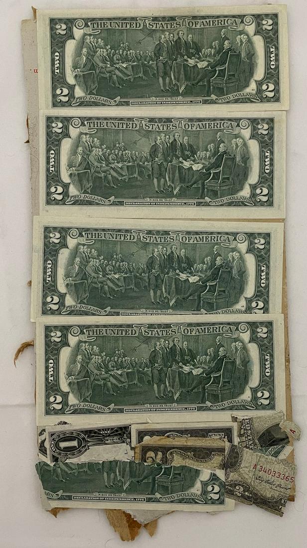 Vintage Collage of Two Dollar Bills (11): Vintage Collage of old dollar bills matted onto cardboard