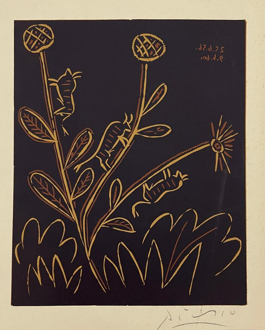 Pablo Picasso - Untitled - Hand Signed Linocut: PABLO PICASSO (1881-1973) Untitled Hand Signed to the bottom right Linocut 10 1/2" x 12 1/2"