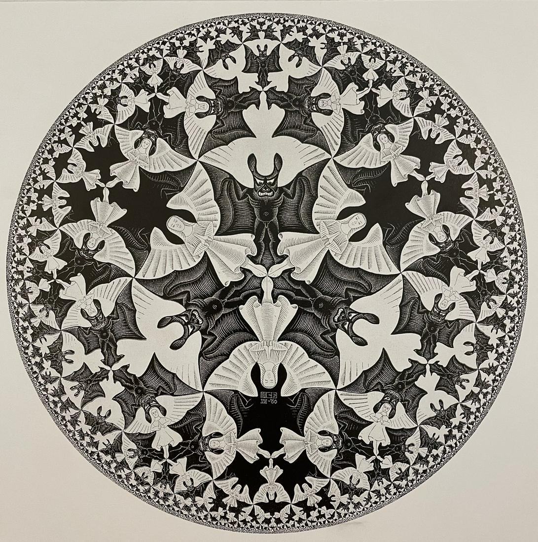 MC Escher - Circle Limit IV: MC ESCHER (1898-1972) Circle Limit IV Print in Colors 10 1/4" x 10"