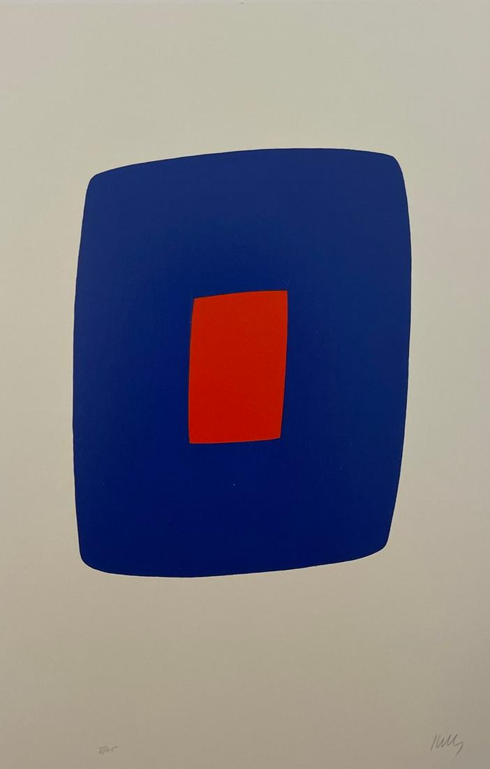 Ellsworth Kelly - Dark Blue with Red, 1964 - Signed in the Plate: ELLSWORTH KELLY (1923-2015) Dark Blue with Red, 1964 Print in Colors, Signed in the Plate 5 3/4" x 8 3/4" Ellsworth Kelly was an eminent American artist known for his abstract paintings. His use of br