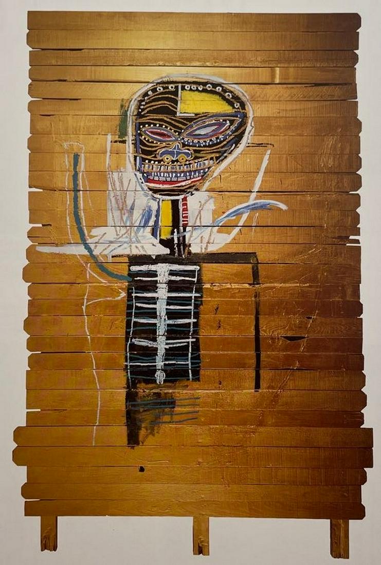 Jean Michel Basquiat - Gold Griot, 1984: JEAN MICHEL BASQUIAT (1960-1988) Gold Griot, 1984 Print in Colors 5 1/2" x 8" Jean-Michel Basquiat was an influential African-American artist who rose to success during the 1980s. BasquiatÃ¢€â