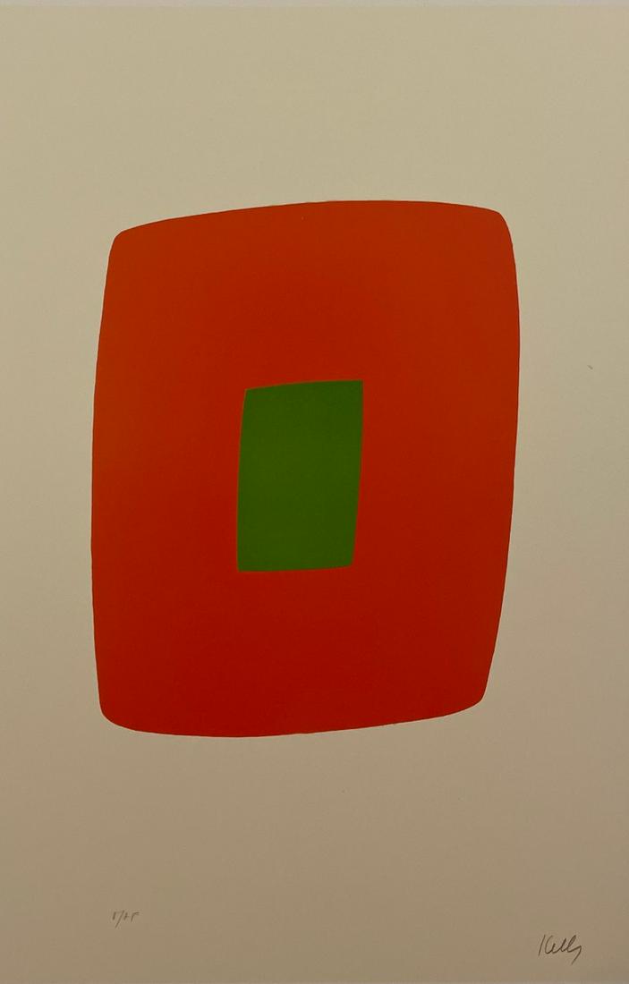 Ellsworth Kelly - Orange with Green, 1964 - Signed in the Plate: ELLSWORTH KELLY (1923-2015) Orange with Green, 1964 Print in Colors, Signed in the Plate 5 3/4" x 8 3/4" Ellsworth Kelly was an eminent American artist known for his abstract paintings. His use of bri