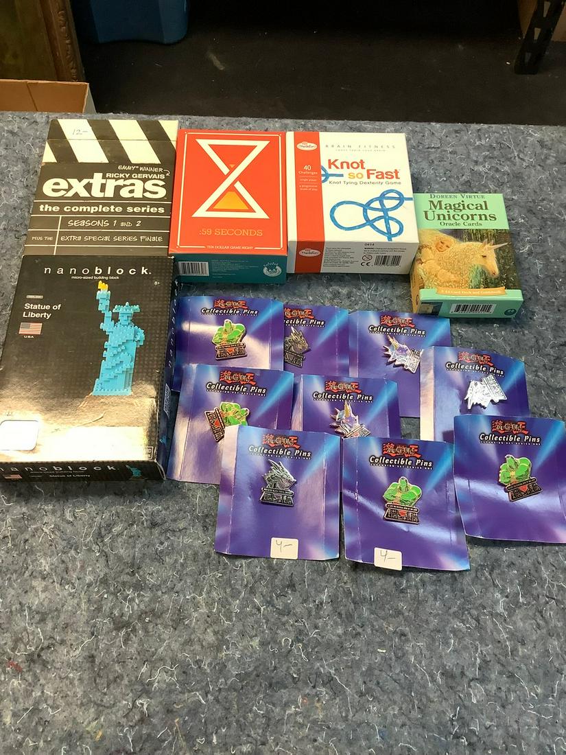 Lot of Yu-Gi-Oh! Collectible Pins, Nano Block Statue of Liberty, Ricky Gervas "Extras" The Complete (1 of 1)