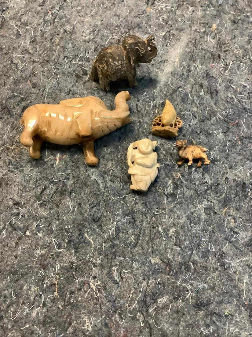 Antique Carved Stone Figurines Tallest 3 in (One Leg Broken & One Tail Chipped) (1 of 1)