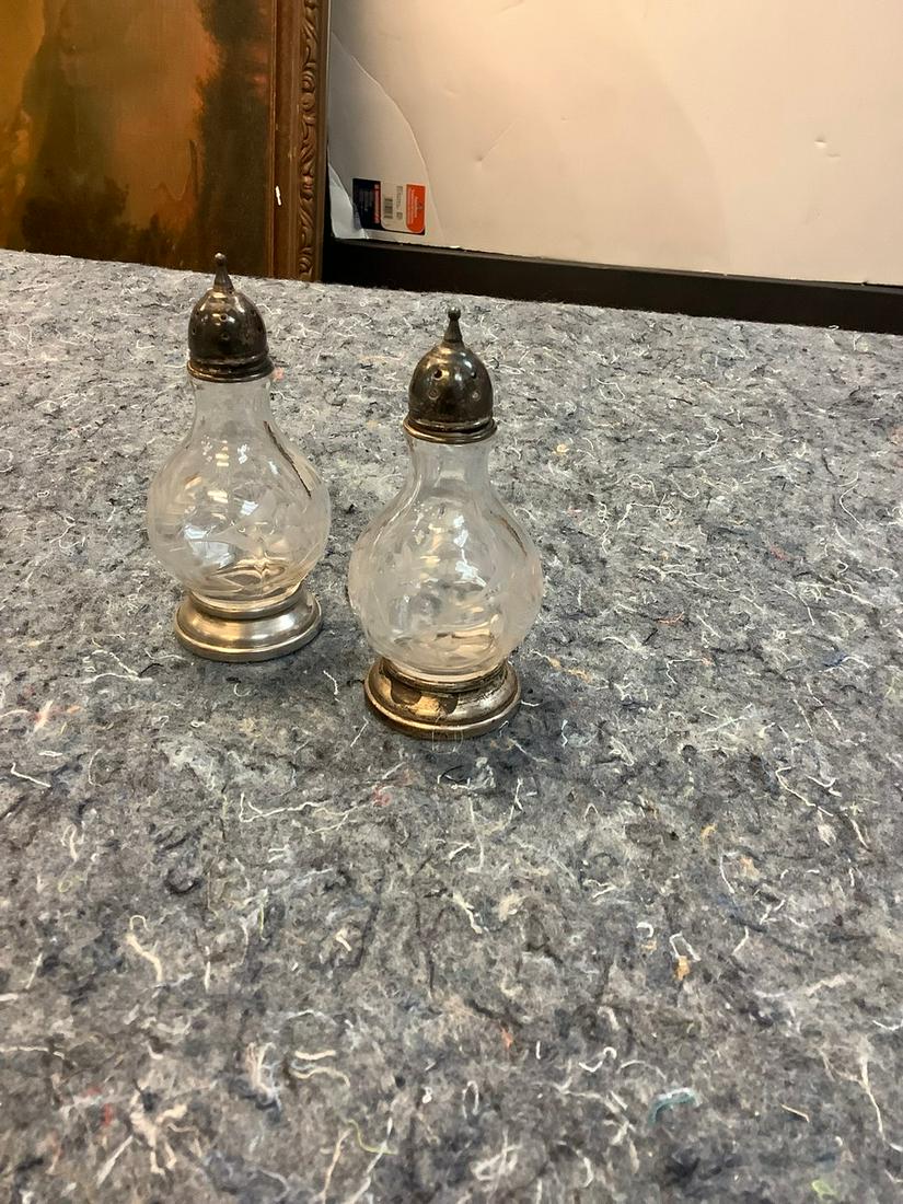 Sterling Silver & Cut Glass Salt & Pepper Shakers 4.5 in. (1 of 1)