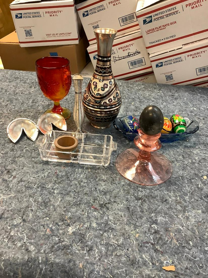 Lot of Handpainted Wooden Eggs, Vase made in Turkey, Candle holder and More: Lot of Handpainted Wooden Eggs, Vase made in Turkey, Candle holder and More