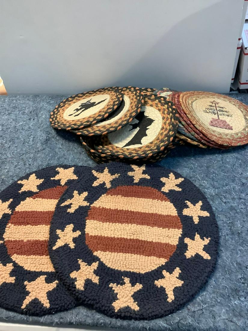 Lot of Two Hand Hooked Chair Mats 15x15 and Seasonal Table Mats (1 of 1)