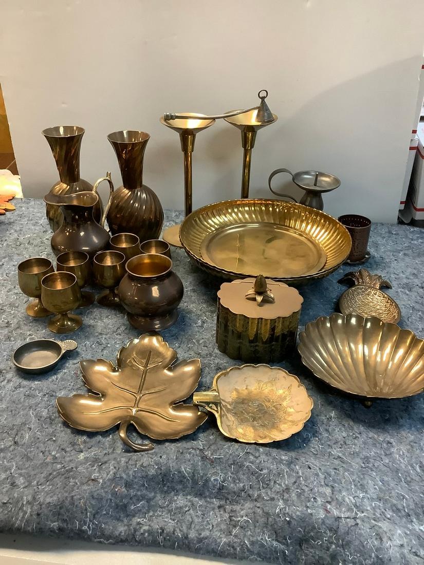 Lot of Brass/Bronze Vases, Cups, Trays, Candleholders and More Tallest 9 in. (1 of 1)