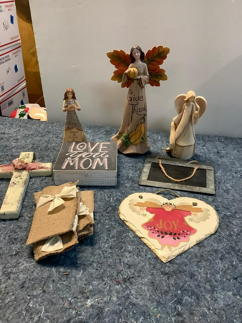 Lot of Angel Figurines, Picture, Hanging Chalk Boards and More Tallest 10 in. (1 of 1)