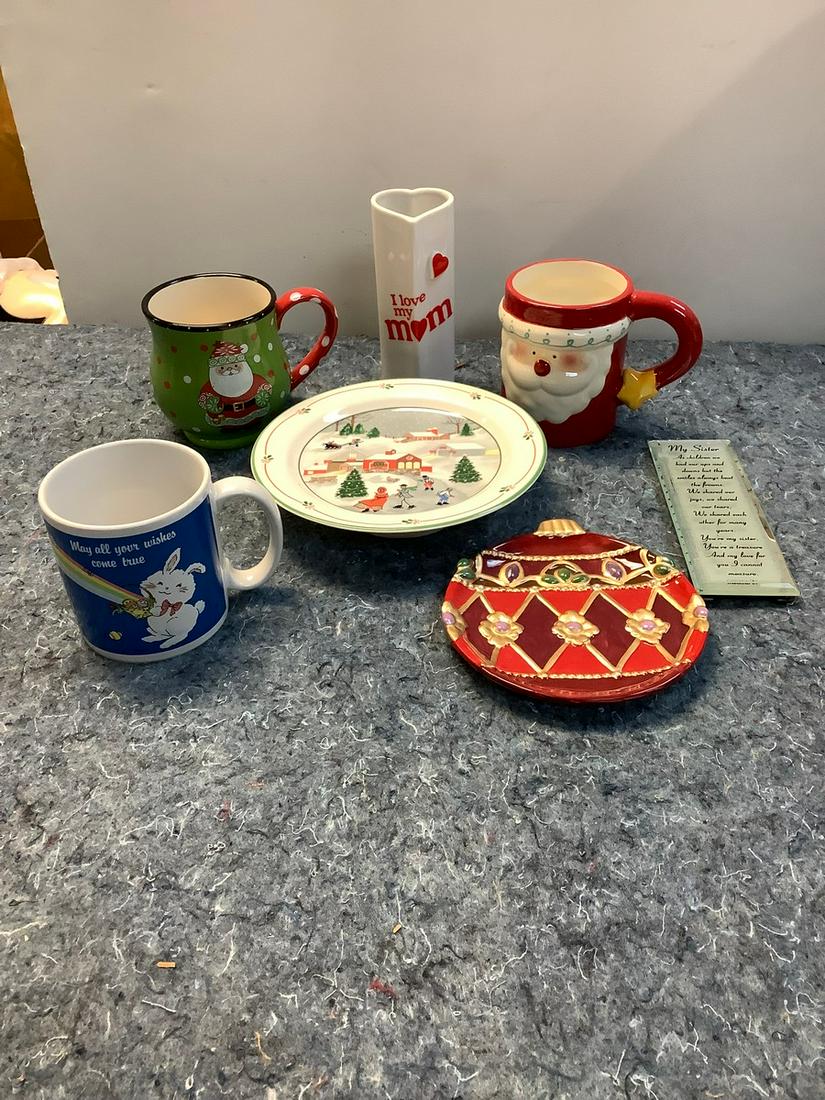 Lot of Holiday Mugs, Fitz and Floyd Renaissance Holiday Dish and More: Lot of Holiday Mugs, Fitz and Floyd Renaissance Holiday Dish and More