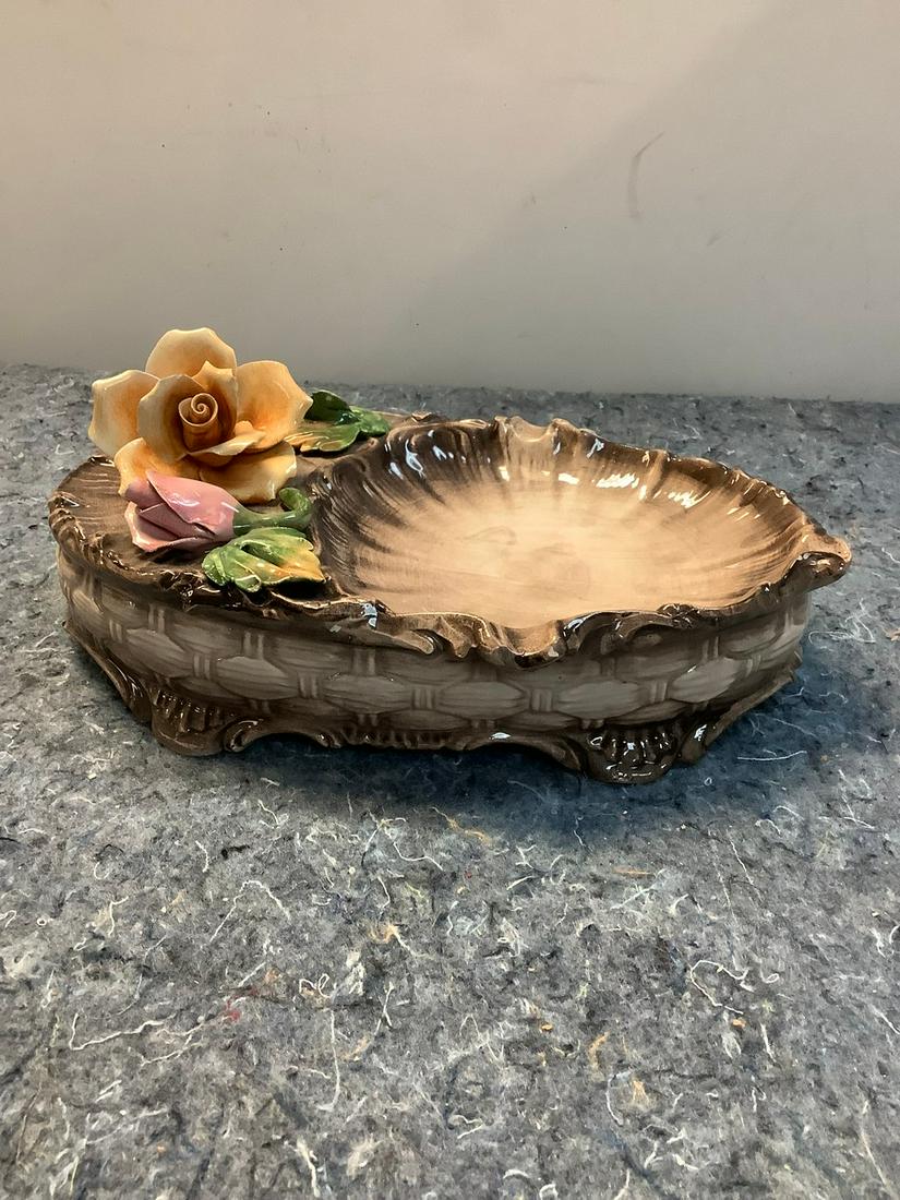 Signed Capodimonte Ashtray 10x6: Signed Capodimonte Ashtray 10x6