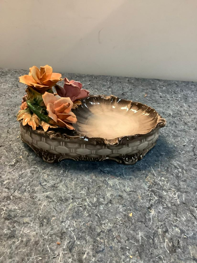 Signed Capodimonte Ashtray 10x6: Signed Capodimonte Ashtray 10x6