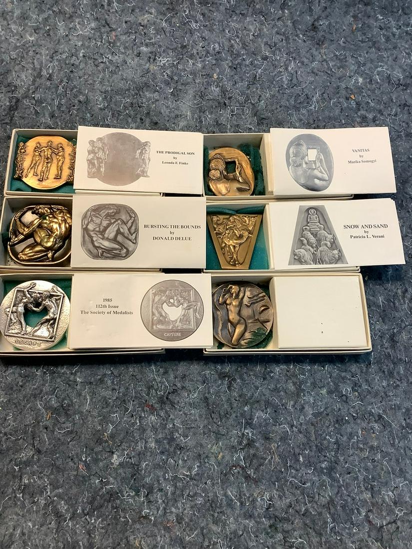 Lot of 1980's The Society of Medalists Bronze Medallions in Boxes with Stands (1 of 1)