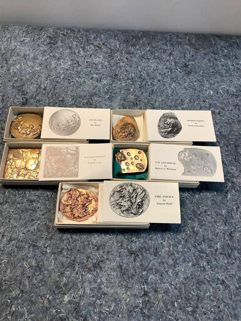 Lot of The Society of Medalists Bronze Medallions in Boxes with Stands (1 of 1)