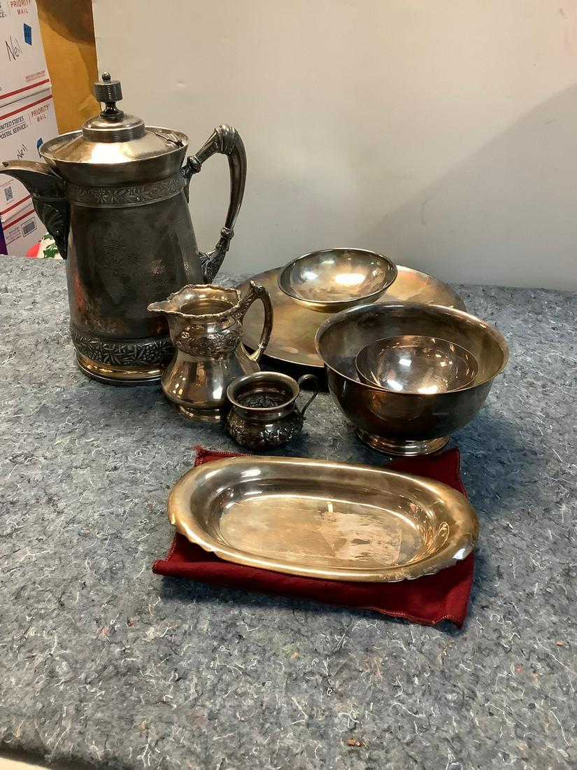 Rogers Bros Triple Plate Pitcher, Paul Revere Reproduction Bowl, Reed Barton Mayflower Serving Dish (1 of 1)