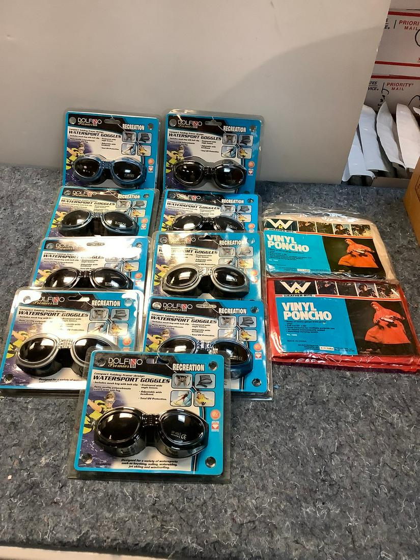 Lot of Watersport Goggles and Vinyl Ponnchos N.I.B.: Lot of Watersport Goggles and Vinyl Ponnchos N.I.B.