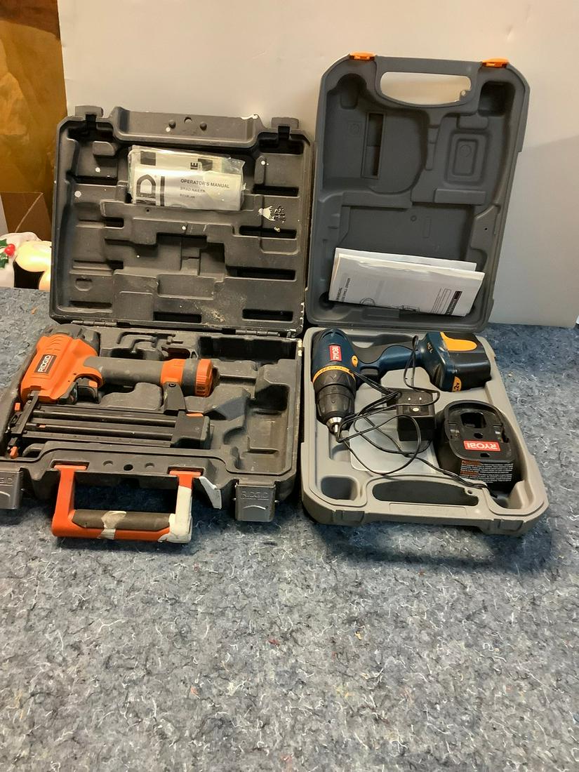Ryobi 7.2V Cordless Drill Driver and Ridgid R213BNA Brad Nailer in Cases (1 of 1)
